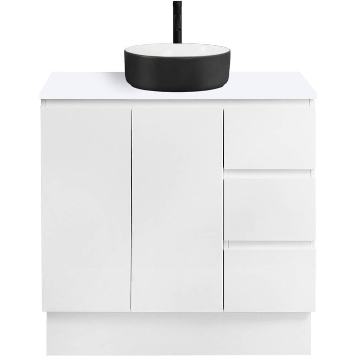 CIBO 900mm White Nordic Full Height Bathroom Vanity With Black And White Basin - White