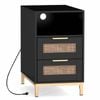 Costway Narrow Bedside Table Boho Side Charging Station 2 Drawer Storage