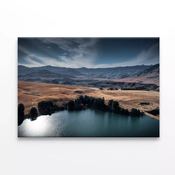 Lake Nestled Among Hills   Print 100% Australian Made 75 x 50cm  (Stretched)