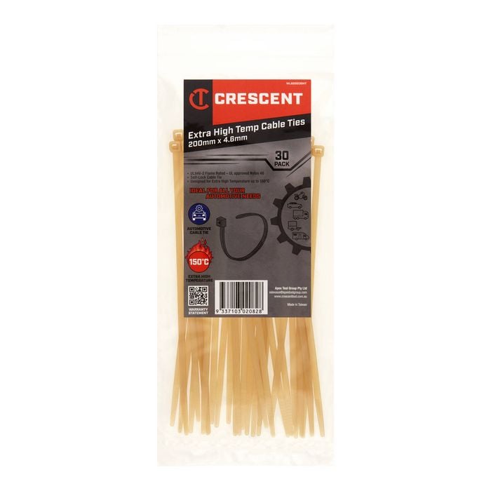 Crescent 200 x 4.6mm Extra High Temperature Cable Ties – 30 Pack 