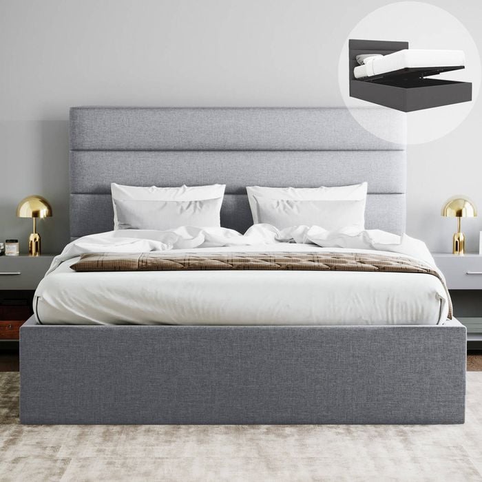 Benny Queen Grey Gas Lift Storage Bed Frame