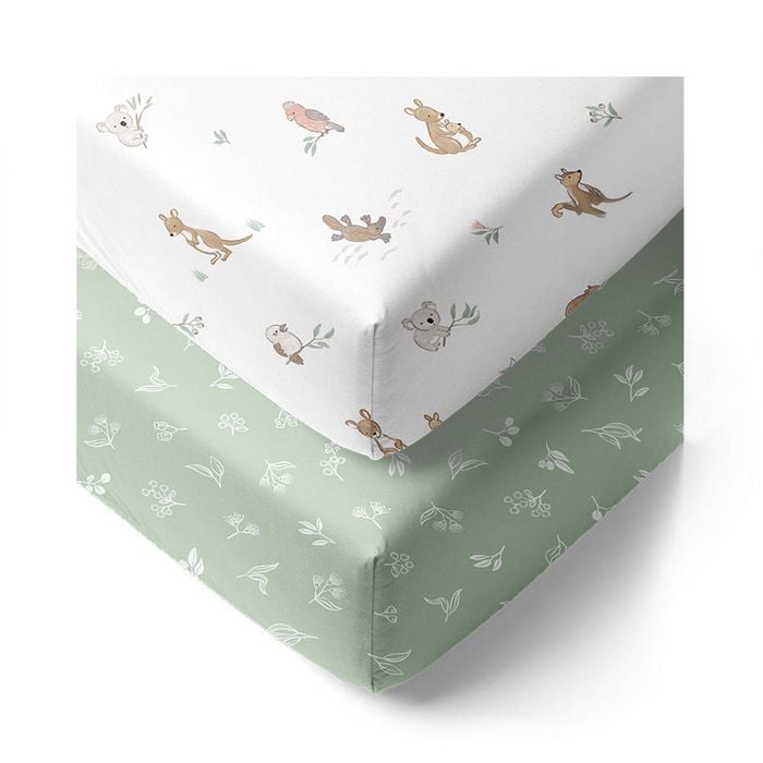 Living Textiles 2 Pack Organic Cot Fitted Sheet - Australiana