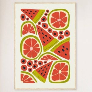 Galrie Vibrant Red Fruits Art Print for Kitchen Decor - Abstract Fruit Collection, Wood Frame, A0 84 x 119cm (33 x 47inch)