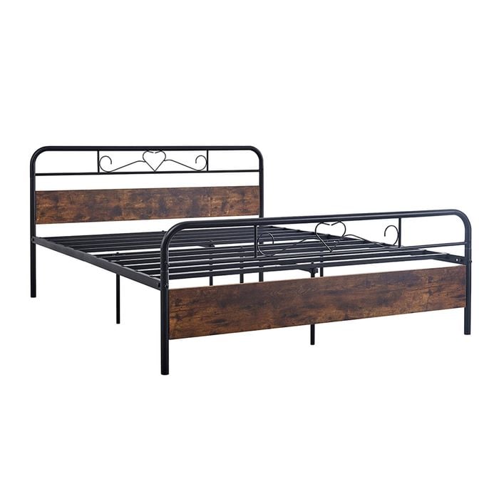 Foret Bed Frame Metal Queen Size Modern Wooden Headboard Bedroom Base Platform
