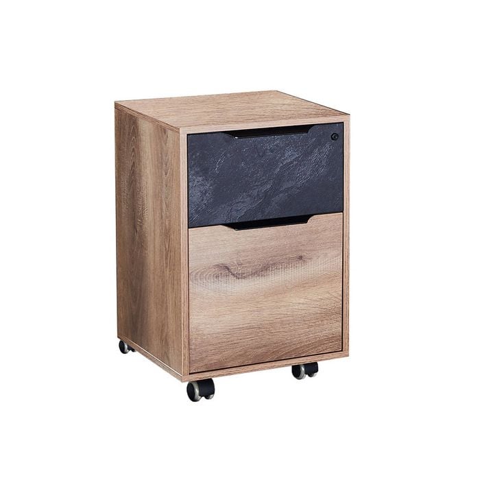 Modern Furniture Daxton 41x63cm Mobile Pedestal Cabinet - Warm Oak & Black