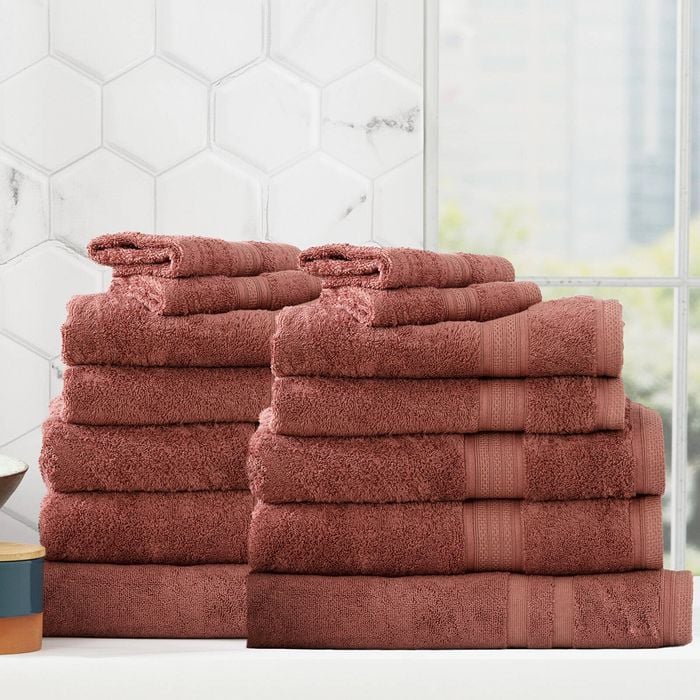 14pc Renee Taylor Stella 650gsm Super Soft Bamboo Cotton Towel Set Brick