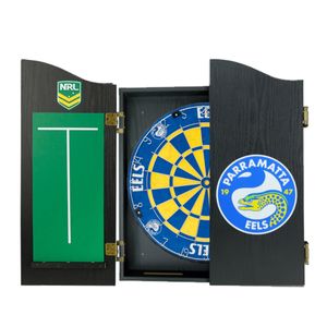 NRL Dartboard and Cabinet Set Paramatta Eeels Team Design Black Finish