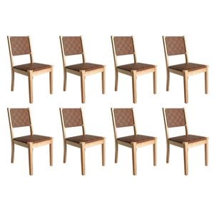 Levede 8pcs PU Leather Woven Dining Chairs Solid Wood - Brown
