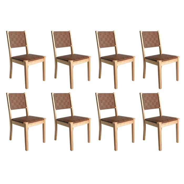 Levede 8pcs PU Leather Woven Dining Chairs Solid Wood - Brown