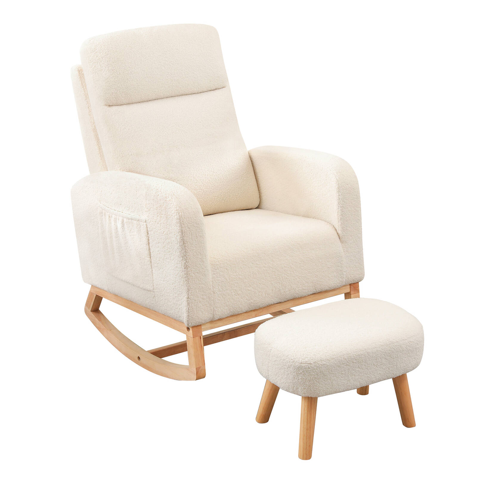 Levede Rocking Chair Armchair Sherpa with Footstool Beige