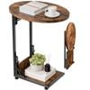 Catzon Folding Side Table Metal Frame C-Shaped End Couch Tables-Brown