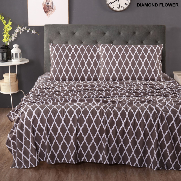 Ramesses Ultra Soft Micro Flannelette Sheet Set -Printed Diamond Flower