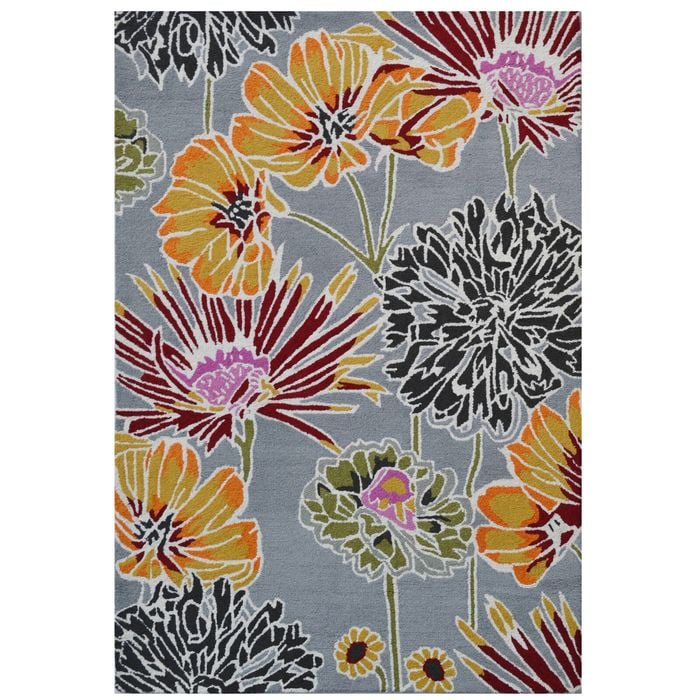 Designer Handmade Wool Rug-Flower 6268-Grey/Multi-190x280cm