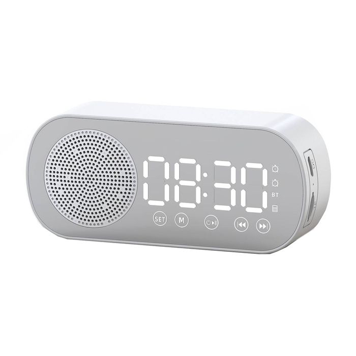 Wireless Bluetooth Speaker Alarm Clock Music Radio Player (White)