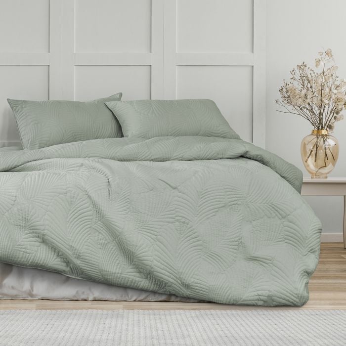 Ardor Boudoir King Bed Quilt Cover Set Molly Palm Quilted Green