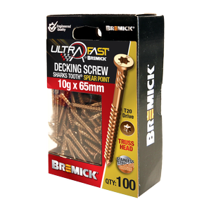 Bremick Ultrafast 10g x 65mm Stainless Steel 304 Bronze T20 Truss Head -100 Pack 