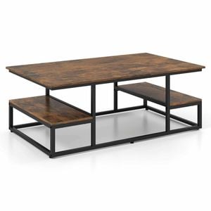 Costway Coffee Table Open Storage Shelves Industrial Metal Rectangle