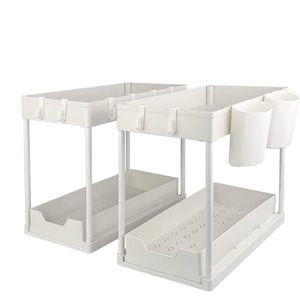 2 Pack Tire Storage Shelf Organiser Spice Rack Sliding Drawer Under Sink White