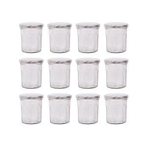 Argon Tableware 150ml Glass Jam Jars With Airtight Silver Lids - Set Of 12 Empty Screw Top Kitchen Storage Preserving Jar