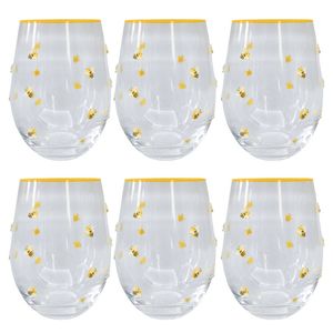 6PK Urban Kaya Bee Stemless Wine Drinking Glass 520ml 12cm Yellow