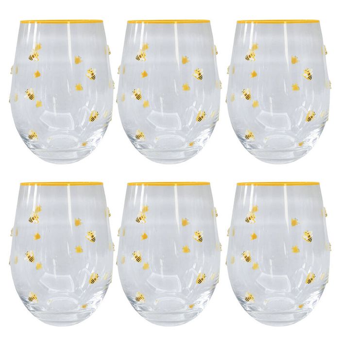 6PK Urban Kaya Bee Stemless Wine Drinking Glass 520ml 12cm Yellow