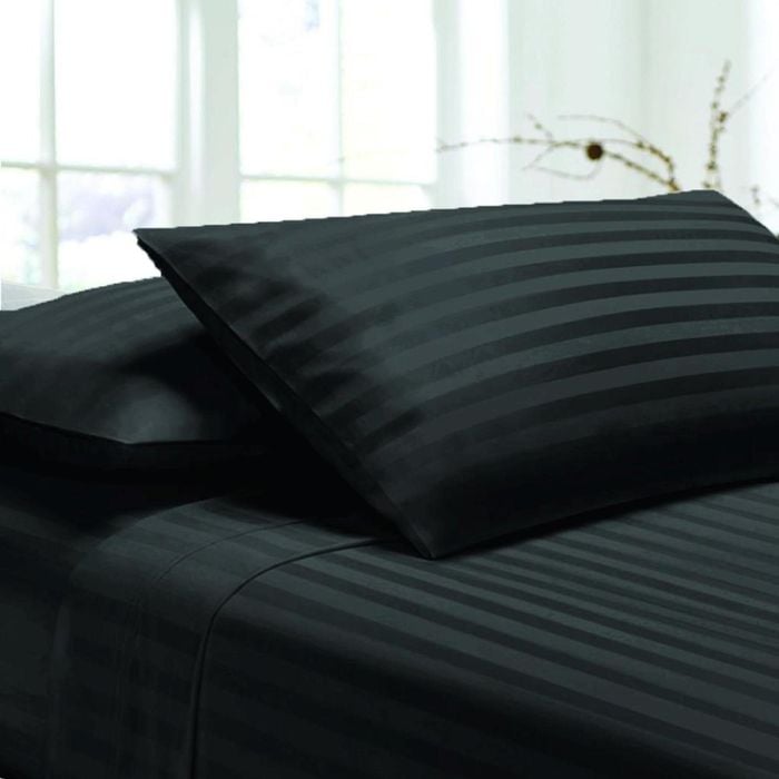 Dreamfields Queen Black 1000TC Microfibre 1cm Stripe Fitted, Flat Sheet Set