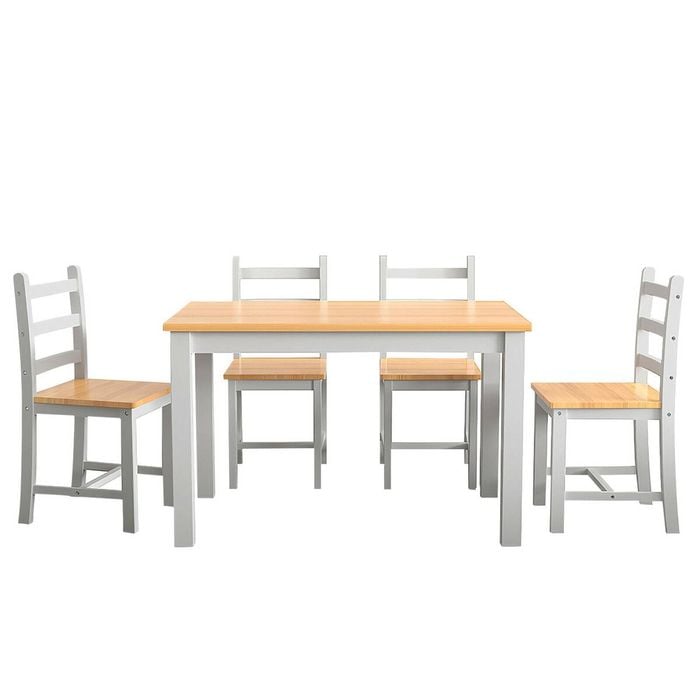 Grey Wooden Table Set Chairs 5 Piece Pine Wood