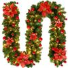 Catzon 9FT Pre-lit LED Christmas Garland Xmas Decoration Wreath-Red