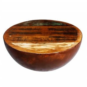 Bowl Shaped Coffee Table Solid Reclaimed Wood Steel Base Antique Vintage Retro