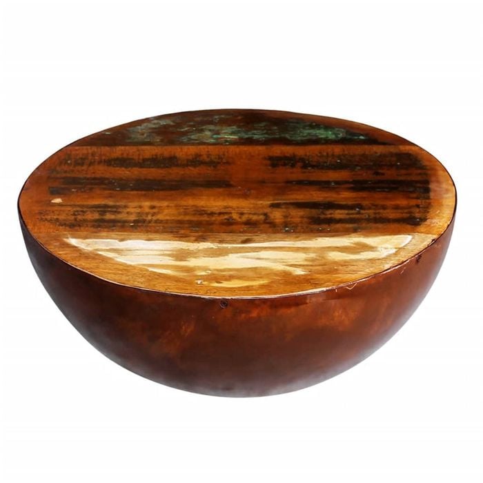 Bowl Shaped Coffee Table Solid Reclaimed Wood Steel Base Antique Vintage Retro