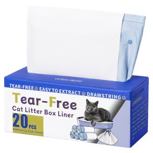 PaWz Cat Litter Bags 120Count Drawstring Cat Poop Bags HDPE White Blue