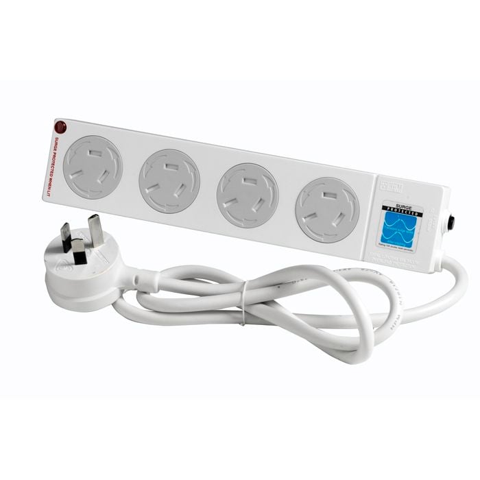 HPM White 4 Outlet Childsafe Powerboard With Surge Protection