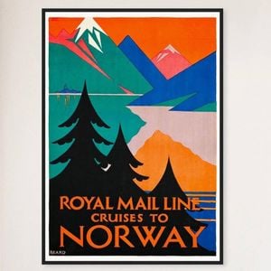 Galrie Royal Mail Line Vintage Cruise Poster to Norway Timeless Travel Art for Home, Black Frame, A0 84 x 119cm (33 x 47inch)