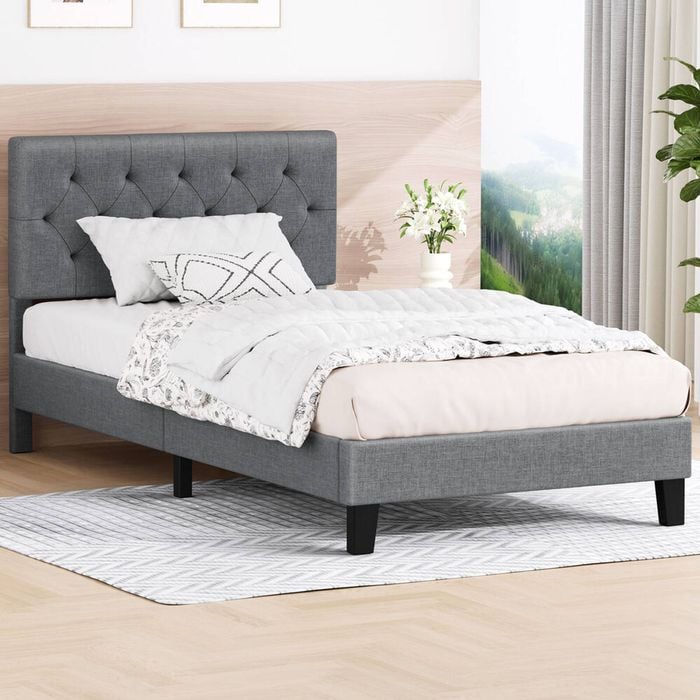 Alfordson Bed Frame Single Size Fabric Grey