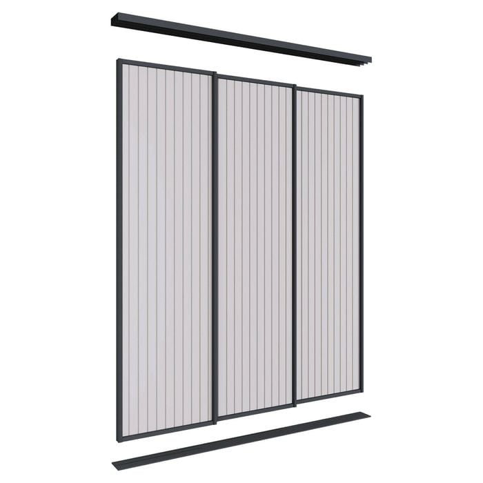 Lugna 2100 x 1800mm Black VJ Panels Wardrobe Triple Sliding Doors