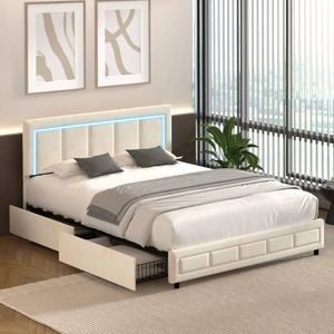 Oikiture Bed Frame Double Size With Led Light 4 Storage Drawers