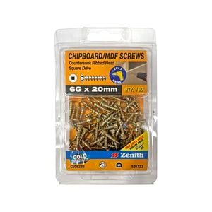 Zenith 6G x 20mm Gold Passivated Square Drive Chipboard Screw - 100 Pack