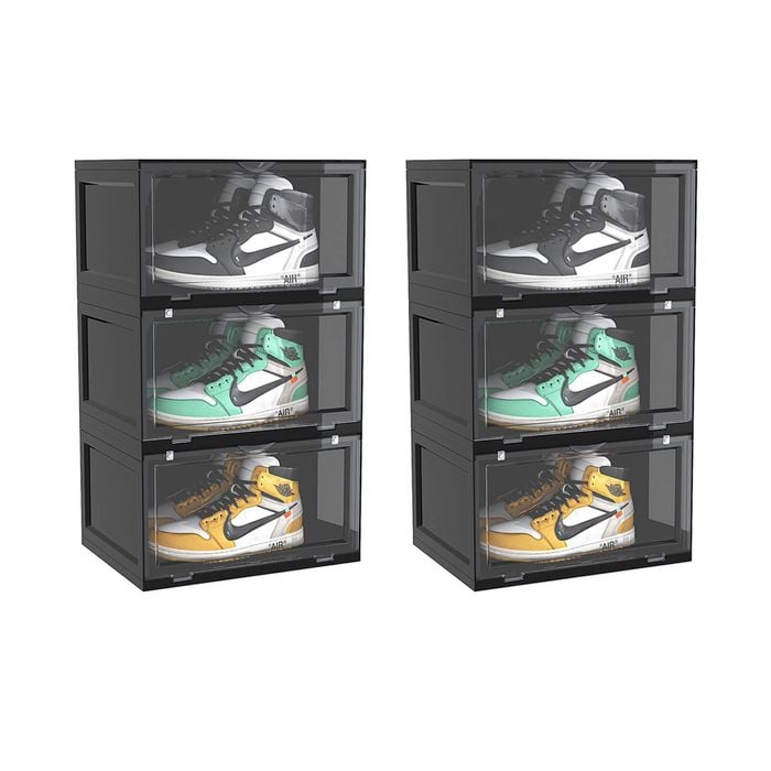 Soga 2x 3-tier Black Shoe Organiser Stackable Folding Storage Box Magnetic Door