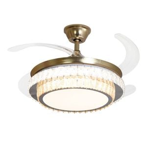 Windora Aurea 42" Gold Dual-Tone Crystal Ceiling Light with DC Ceiling Fan & 3CCT LED Remote Control