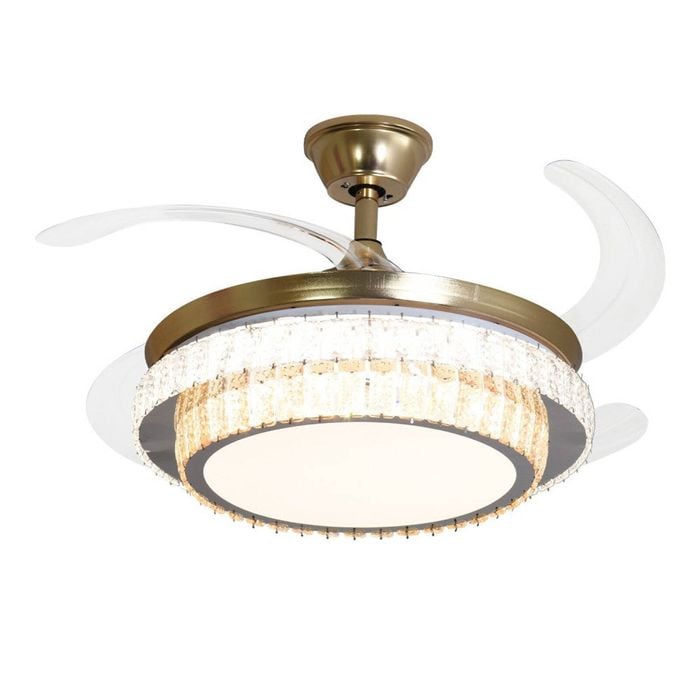 Windora Aurea 42" Gold Dual-Tone Crystal Ceiling Light with DC Ceiling Fan & 3CCT LED Remote Control