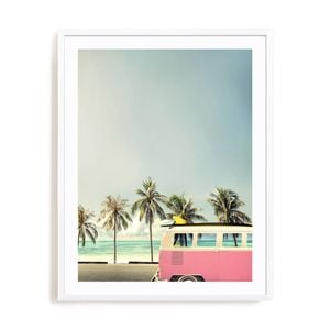 Artey | Surf Bus Pink - Framed Print - White Frame - 55 x 70cm
