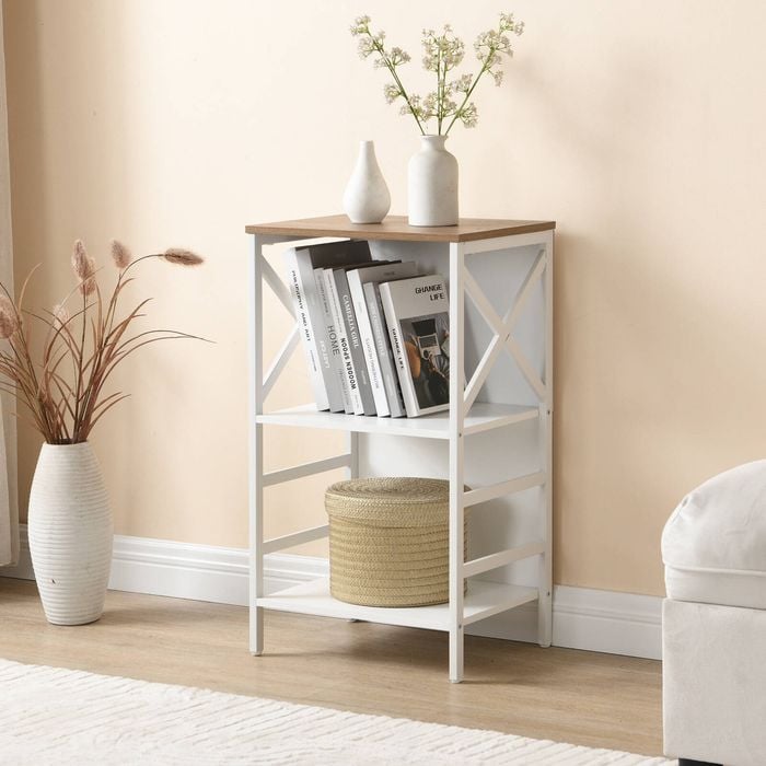 Homfurn 3 Tier Industrial Bookcase With Metal Frame And Backboard,low Rustic Brown Book Shelf,book Case For Small Spaces