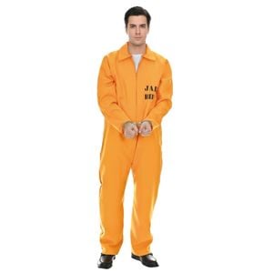 Adult Prisoner Costume Halloween Jail Convict Adult Outfit Orange Long Sleeve L/XL Heights 175cm-185cm