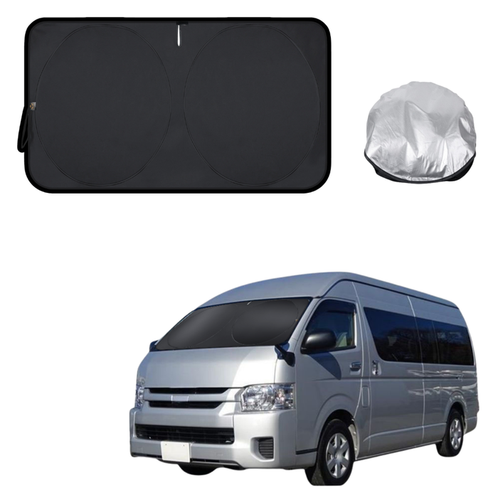 Front Windscreen Sun Shade for Toyota HiAce Commuter 2005 - 2018 - S 150 x 85 cm - Black