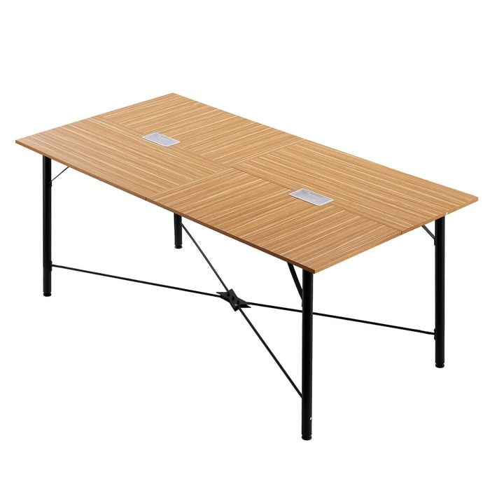 Vevor 1800 Mm Conference Table Brown 6 To 8 Person With Metal Legs Ideal For Office Easy Assembly
