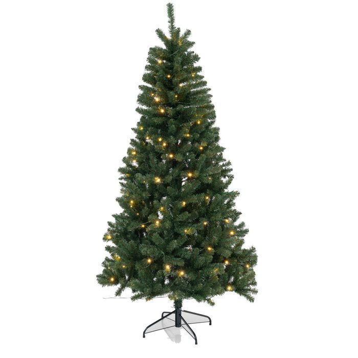Costway 2.1M PVC Christmas Tree Hinged Decoration Tree 8 Lighting Modes & Gloves