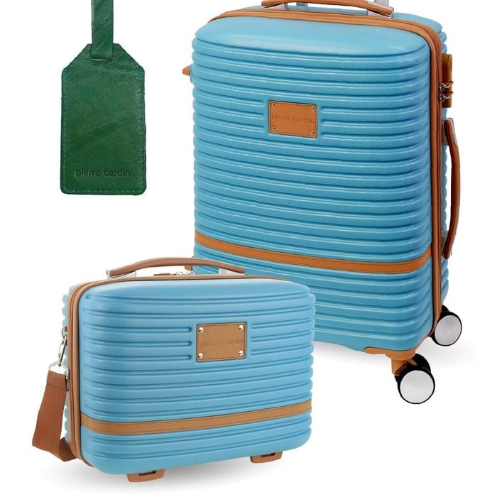Pierre Cardin Cabin Hard-shell Suitcase & Mini Beauty Travel Case Set W/tag Blue