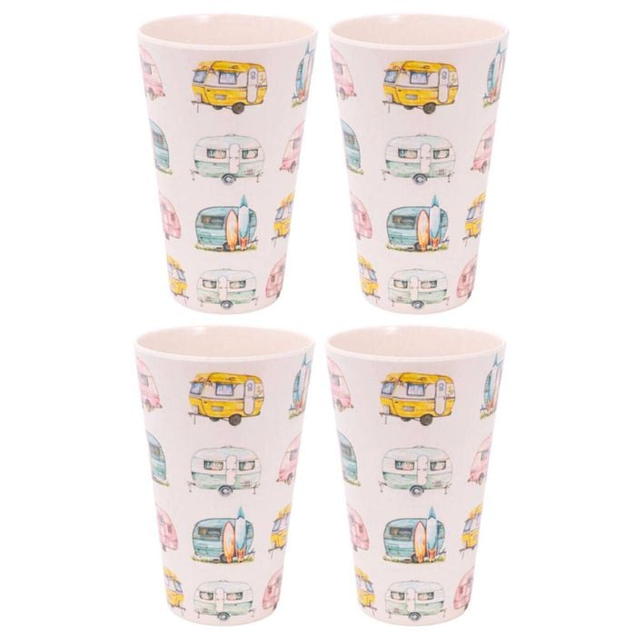 4PK Splosh Caravan Bamboo Melamine Water Drink Tumbler Cup 360ml/13cm White