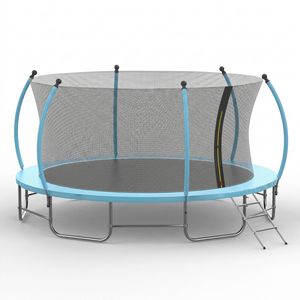 Advwin 14FT Trampoline Outdoor for Kids w/Safety Enclosure Net, Ladder, Max Limit 150 kg，Blue
