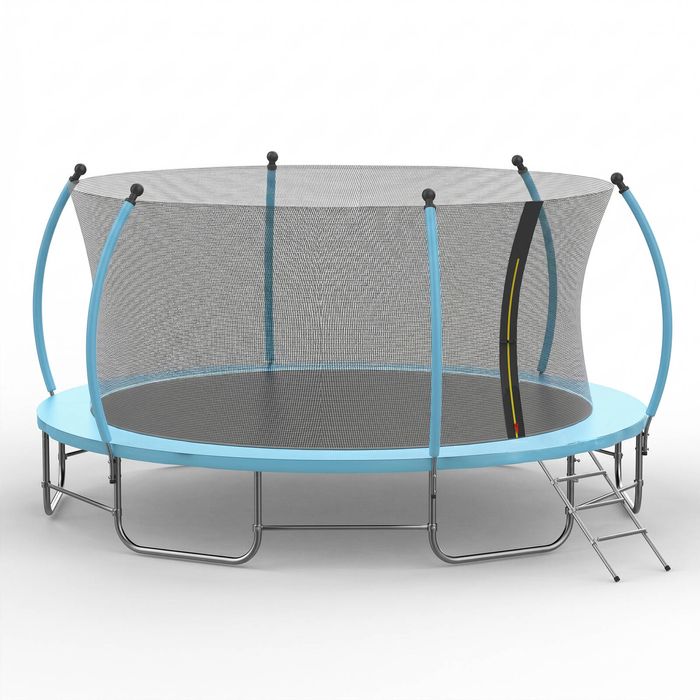 Advwin 14FT Trampoline Outdoor for Kids w/Safety Enclosure Net, Ladder, Max Limit 150 kg，Blue